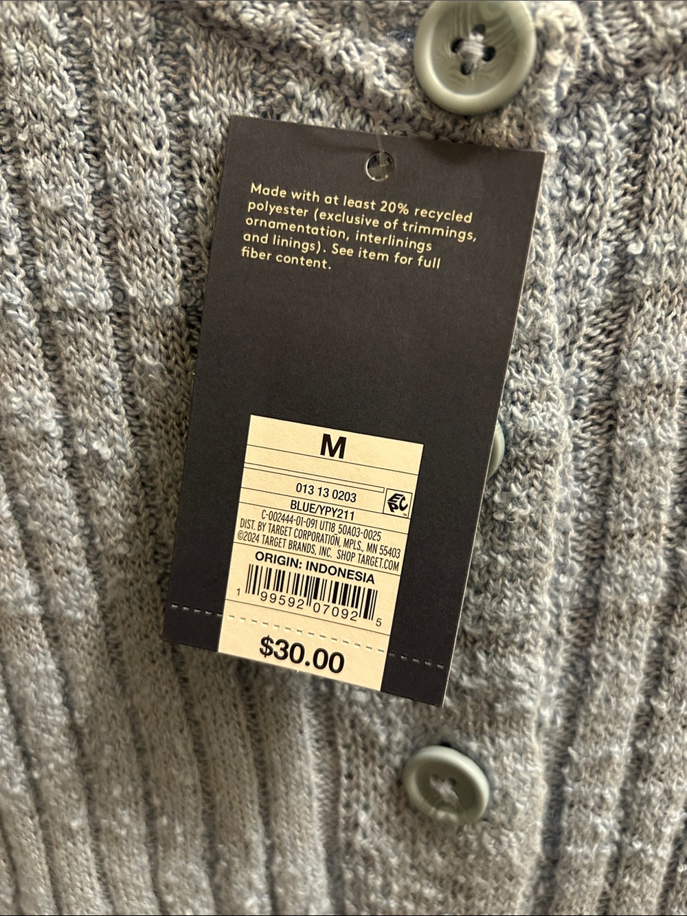 Light Blue Ribbed Button-Up Cardigan - Picture 2 of 4